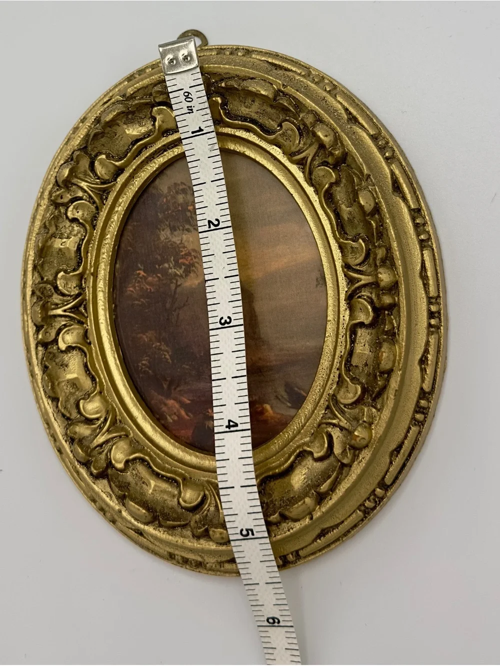 Vintage Pair Oval Gold Framed Wall Art Floral & Scenic Made in Italy
